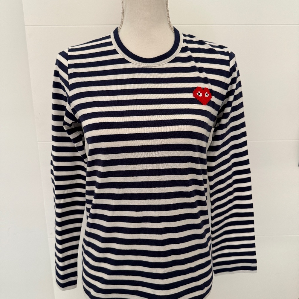Comme Des Garçons PLAY Blue & White Striped Long Sleeve T Shirt